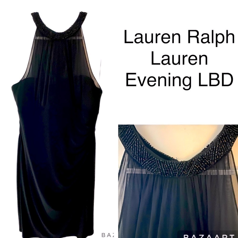 Lauren Ralph Lauren Evening Dress, Party, Beaded, Green Label, Midi, Sz 16